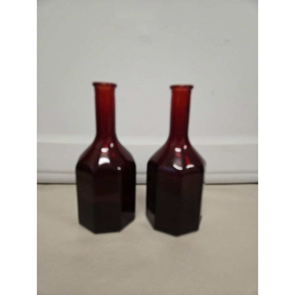 2 Vintage Wheaton Ruby Red Bottles Vases Decor